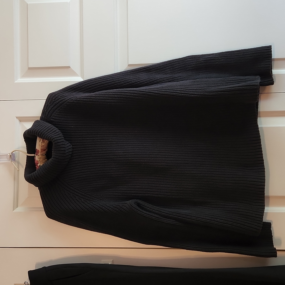 Lands End heavy black cotton turtle sweater